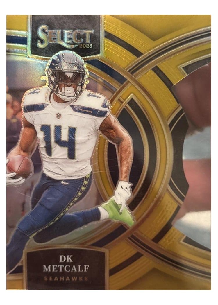2023 Panini Select Base Set DK Metcalf Gold Prizm Die-Cut #170 card