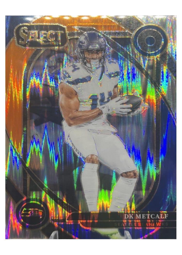 2024 Panini Select Base Set DK Metcalf Blue Orange Prizm Shock #251 card