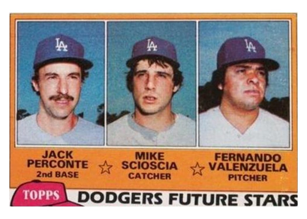 1981 Topps Dodgers Future Stars: Jack Perconte / Mike Scioscia / Fernando Valenzuela #302 card