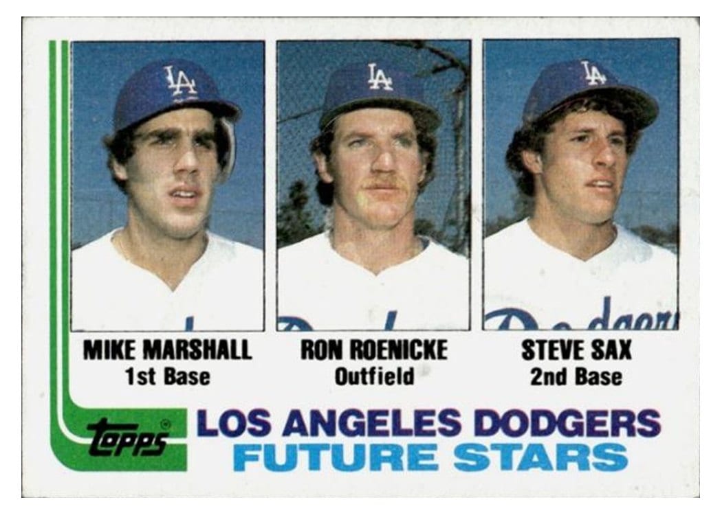 1982 Topps Dodgers Future Stars: Mike Marshall / Ron Roenicke / Steve Sax #681 card