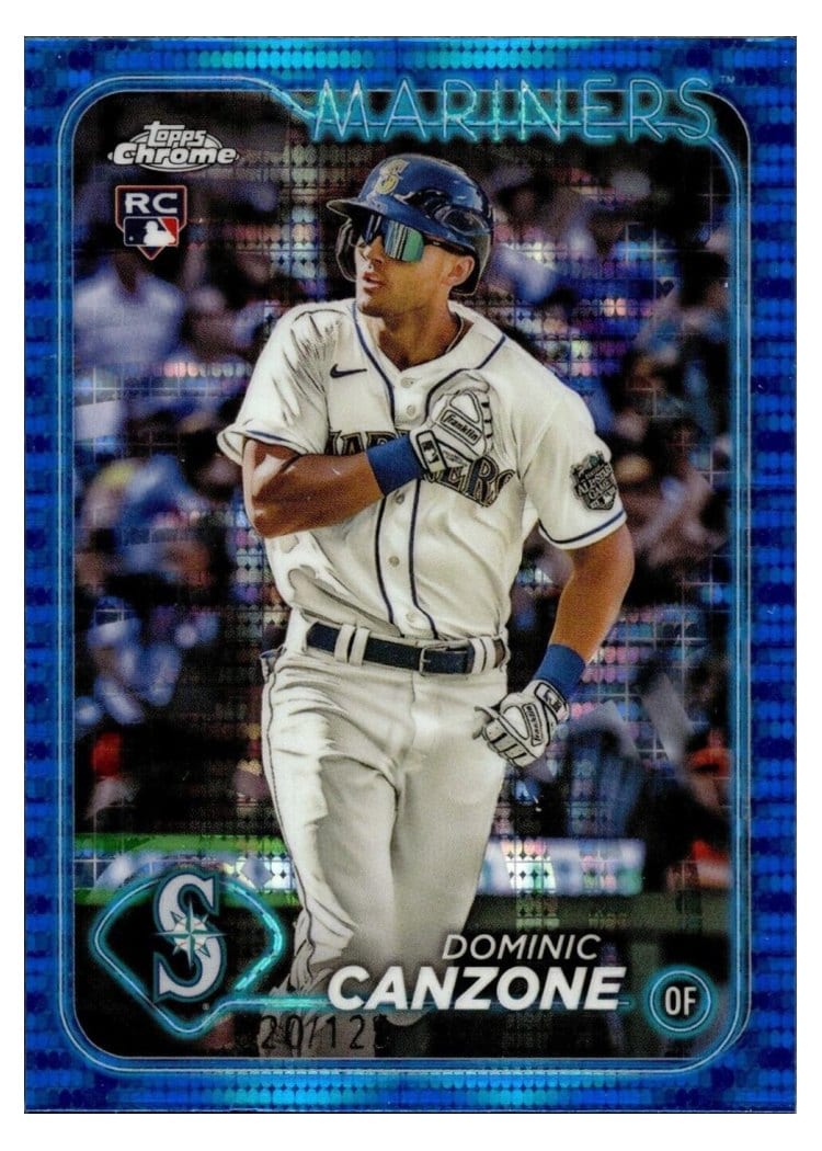 2024 Topps Chrome Base Set Dominic Canzone Sonar Blue Refractor #133 card