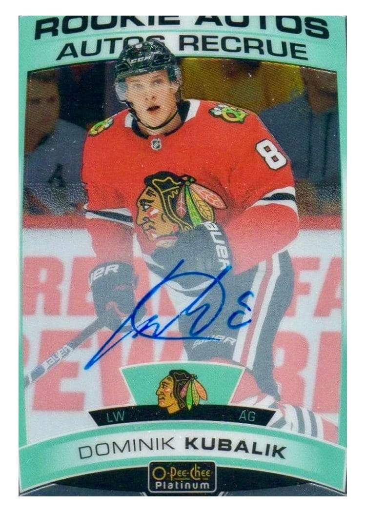 2019-20 O-Pee-Chee Platinum Rookie Autos Dominik Kubalik #R-DK card