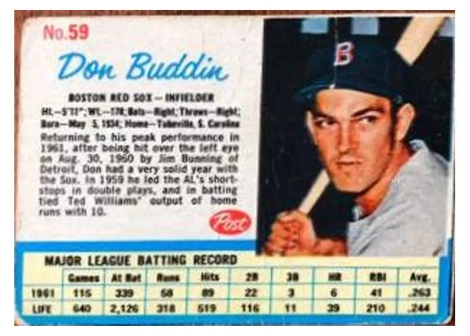 1962 Post Cereal Don Buddin #59 card