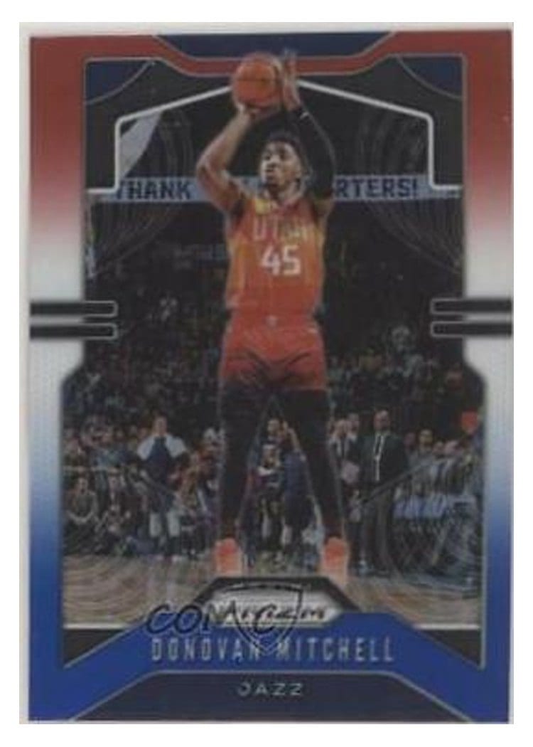 2019-20 Panini Prizm Base Set Donovan Mitchell Red, White, and Blue Prizm #164 card