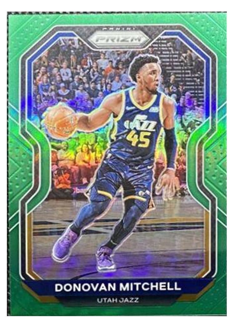 2020-21 Panini Prizm Base Set Donovan Mitchell Green Prizm #67 card