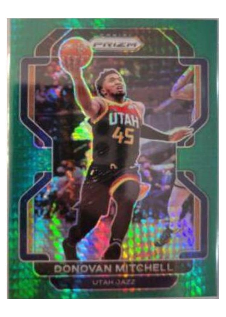 2021-22 Panini Prizm Base Set Donovan Mitchell Green Hyper Prizm #72 card
