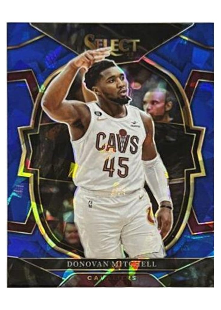 2022-23 Panini Select Base Set Donovan Mitchell Blue Cracked Ice Prizm #231 card