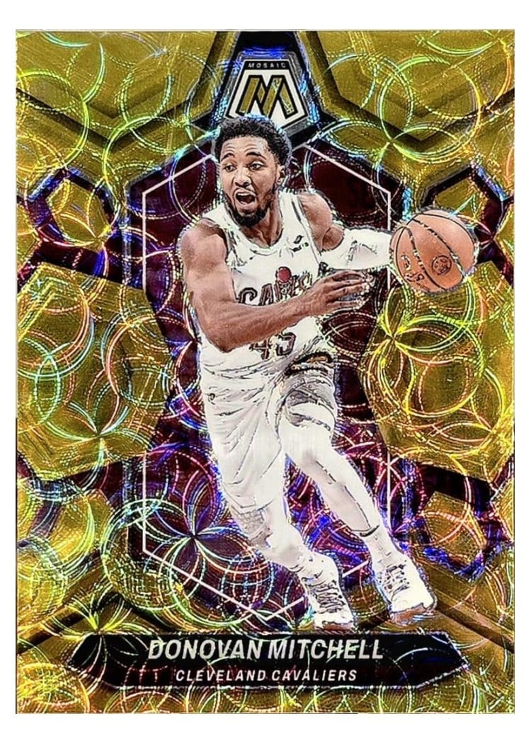 2023-24 Panini Mosaic Base Set Donovan Mitchell International Gold #143 card