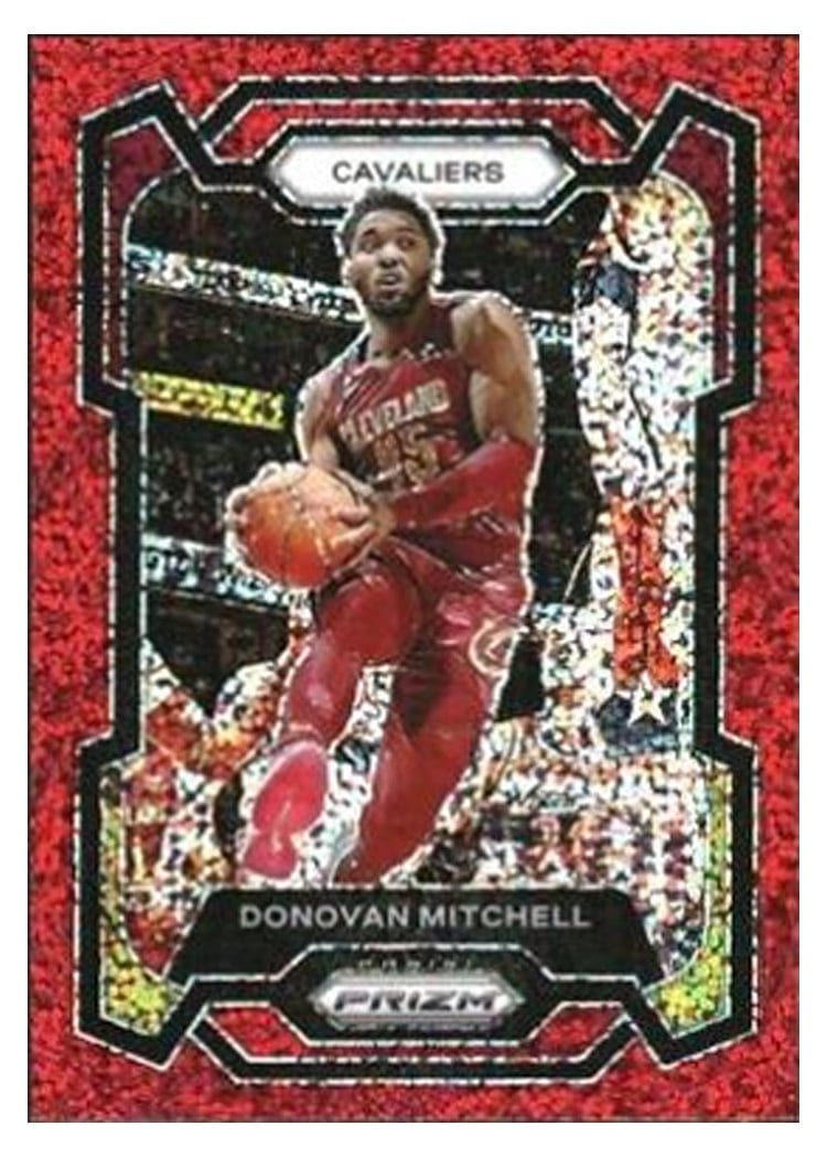 2023-24 Panini Prizm Base Set Donovan Mitchell Red Sparkle #43 card