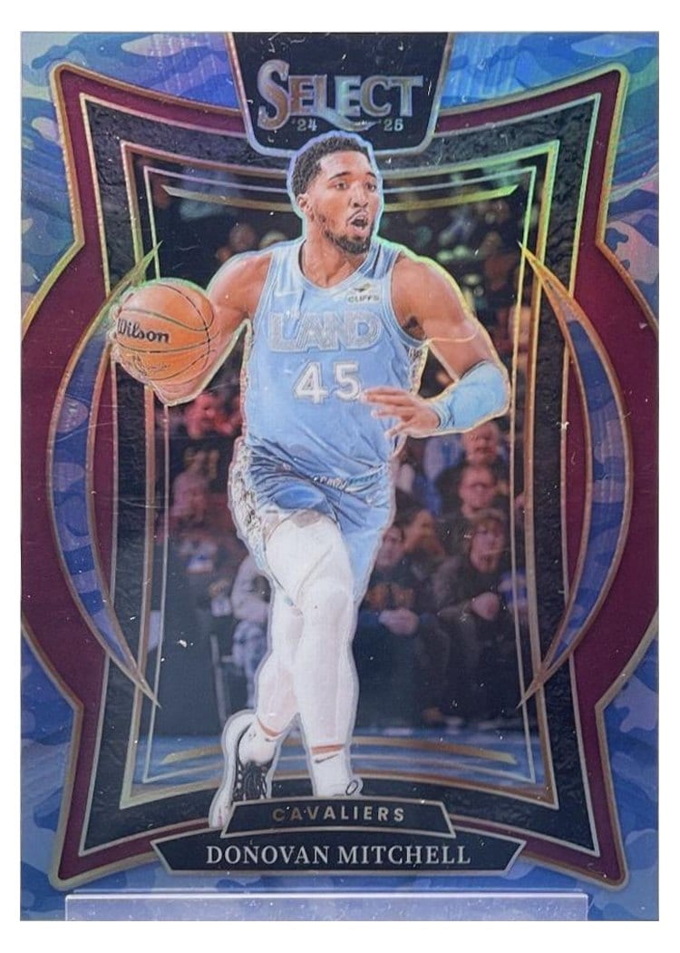 2024-25 Panini Select Base Set Donovan Mitchell Blue Camo Prizm #21 card