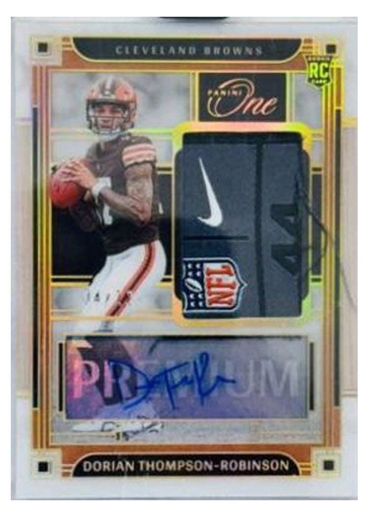 2023 Panini One Premium Rookie Patch Autographs Dorian Thompson-Robinson #127 card