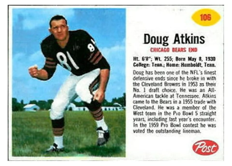 1962 Post Cereal Doug Atkins #106 card