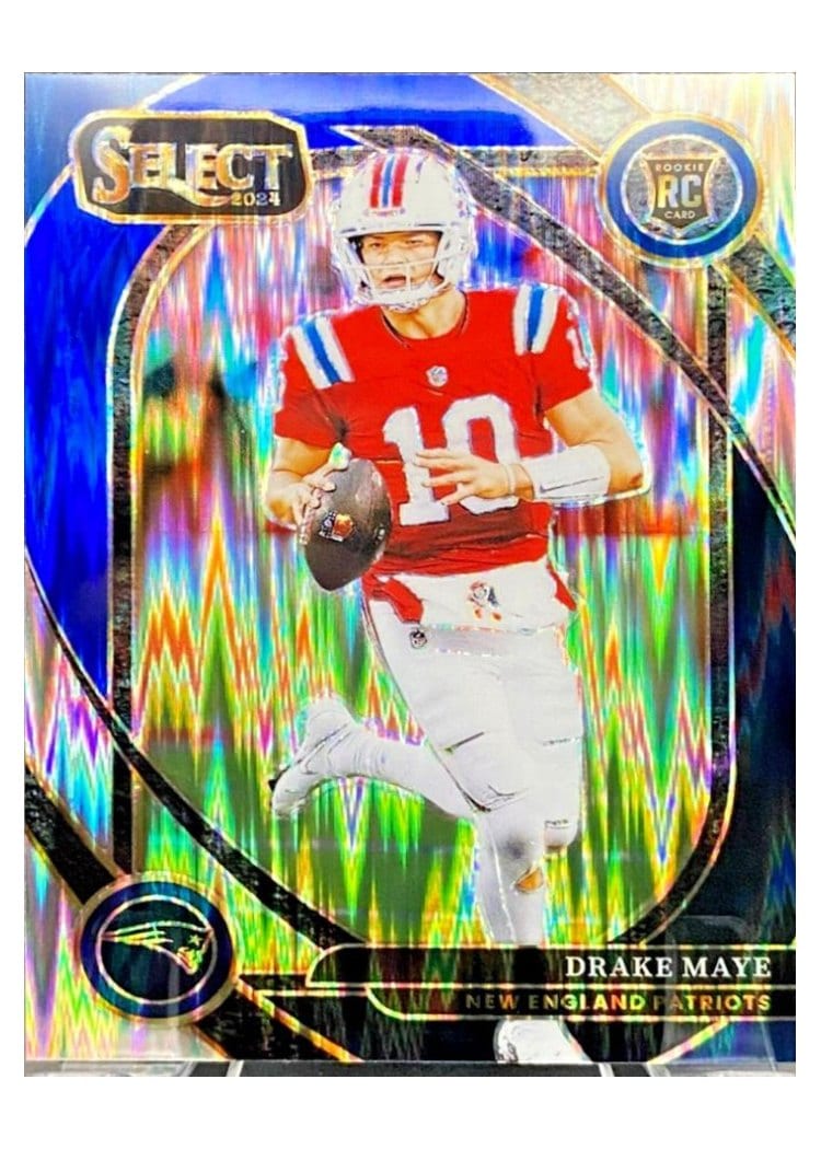 2024 Panini Select Drake Maye Black Blue Prizm Shock #218 card