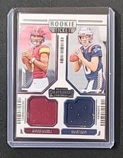 2024 Panini Contenders Rookie Ticket Dual Swatch Drake Maye / Jayden Daniels #13 card