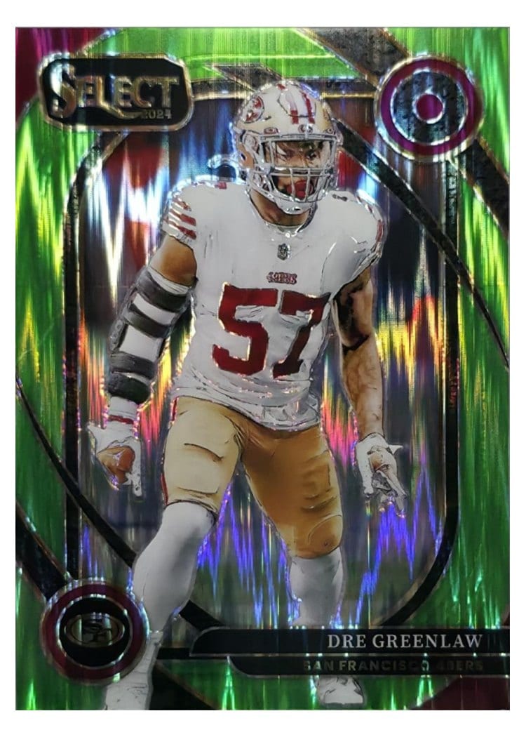 2024 Panini Select Base Set Dre Greenlaw Neon Green Prizm Shock #252 card
