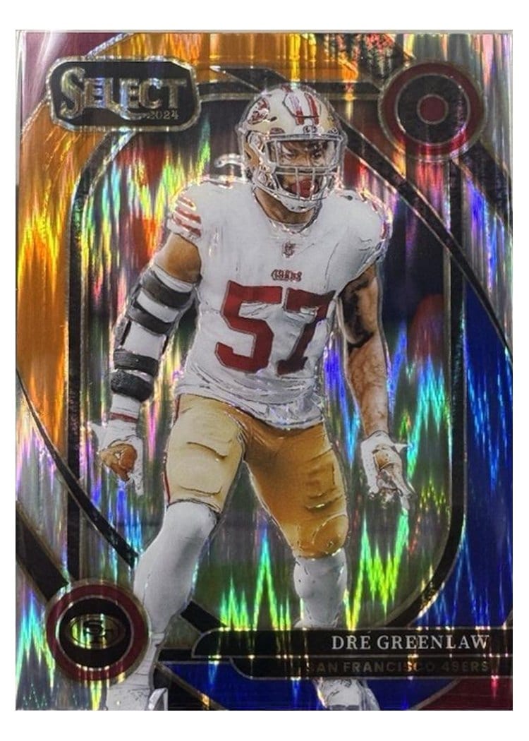 2024 Panini Select Base Set Dre Greenlaw Blue Orange Prizm Shock #252 card