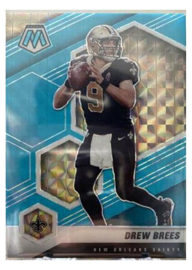 2021 Panini Mosaic Base Set Drew Brees Blue Fluorescent #143 card