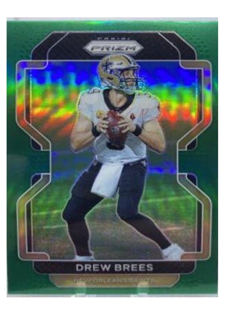 2021 Panini Prizm Base Set Drew Brees Green Shimmer #309 card