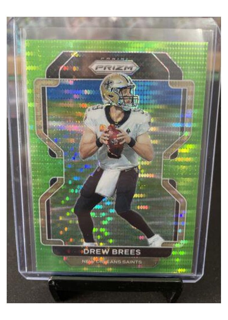 2021 Panini Prizm Base Set Drew Brees Neon Green Pulsar Prizm #309 card