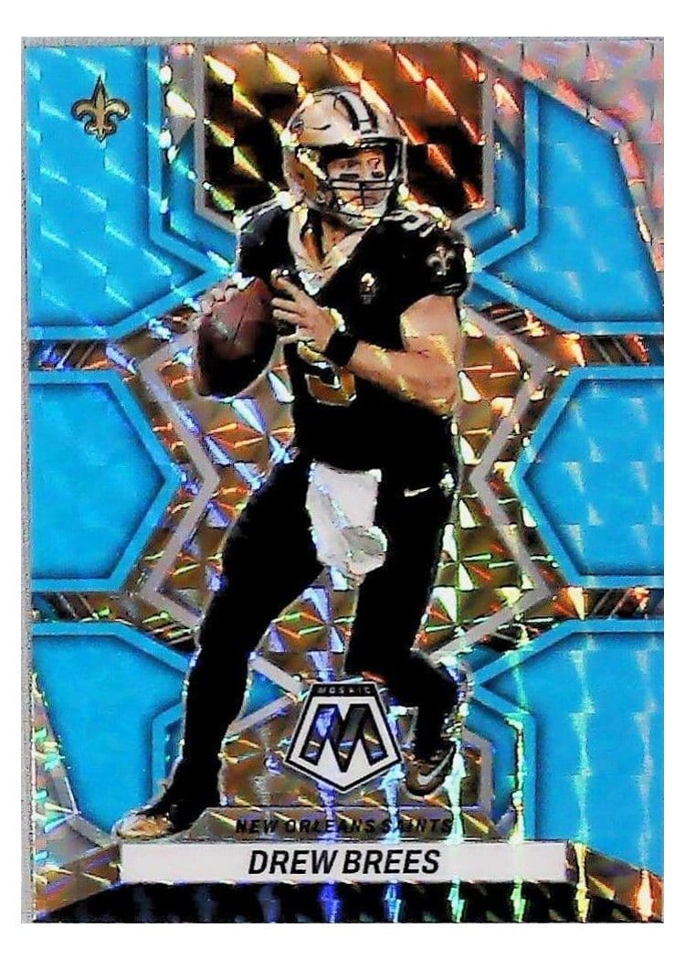 2022 Panini Mosaic Base Set Drew Brees Blue Fluorescent #144 card