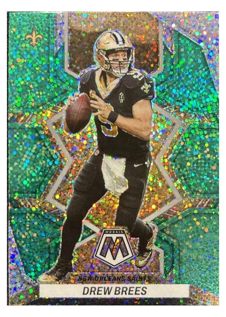 2022 Panini Mosaic Base Set Drew Brees Green Sparkle #144 card