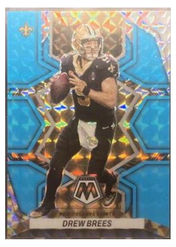 2022 Panini Mosaic Base Set Drew Brees Blue Fluorescent #295 card