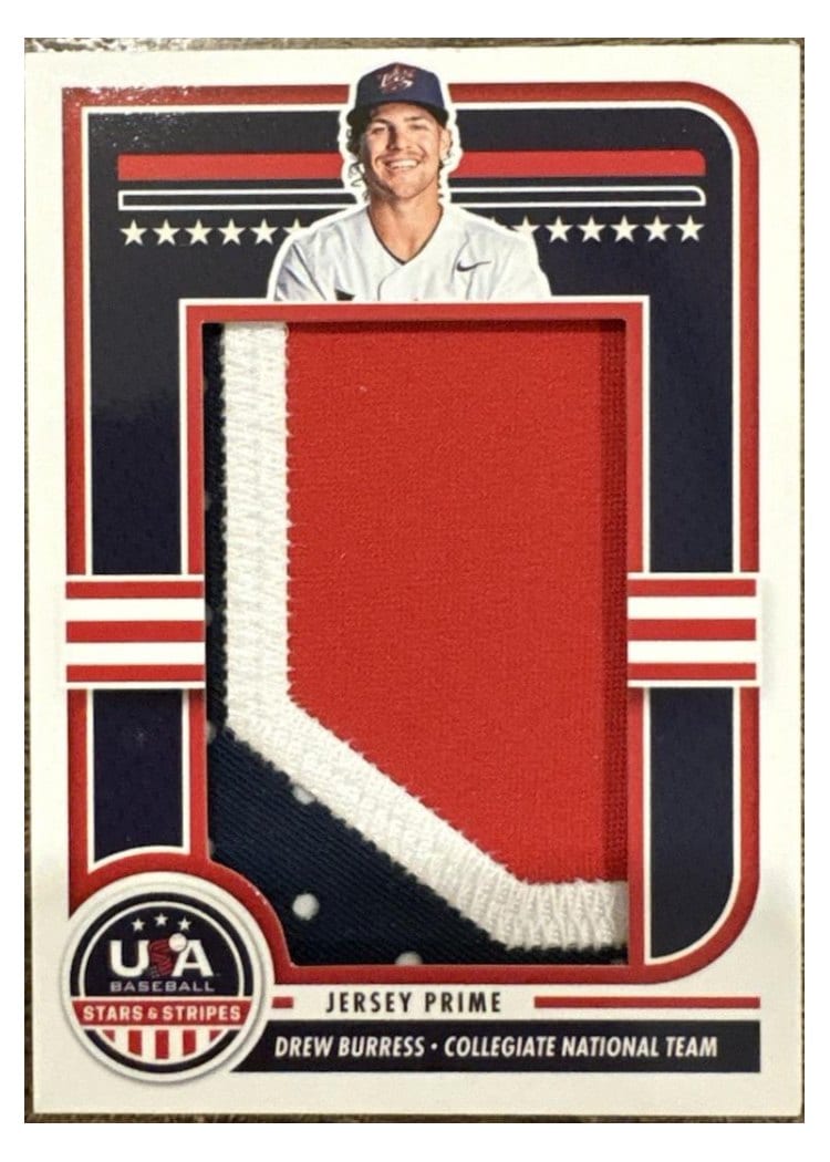 2025 Panini Stars & Stripes Jumbo Material Batting Glove Brand Logo Drew Burress #JMJ-AL card