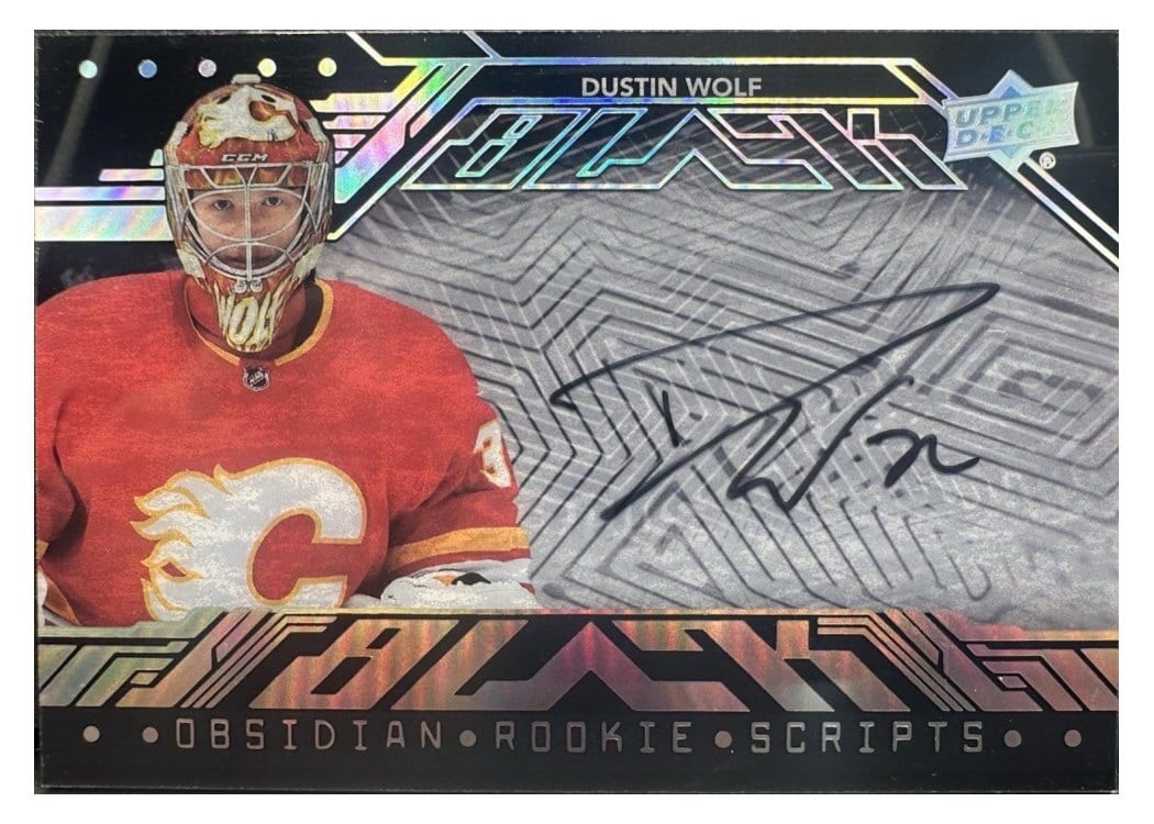2023-24 SPx UD Black Obsidian Rookie Scripts Dustin Wolf #ORS-DW card