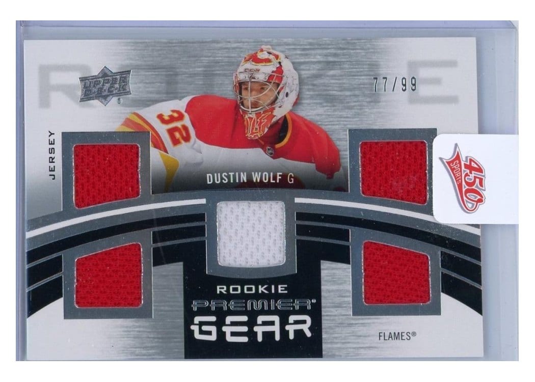 2023-24 Upper Deck Premier Premier Gear Rookies Jersey Dustin Wolf #PGR-DW card