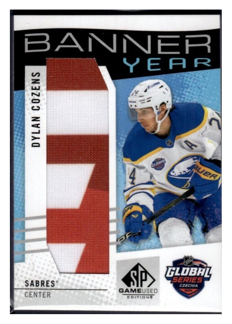 2025-26 SP Game Used 2024 Global Series Devils vs. Sabres Banner Year Relics Dylan Cozens #BYGSC-DC card