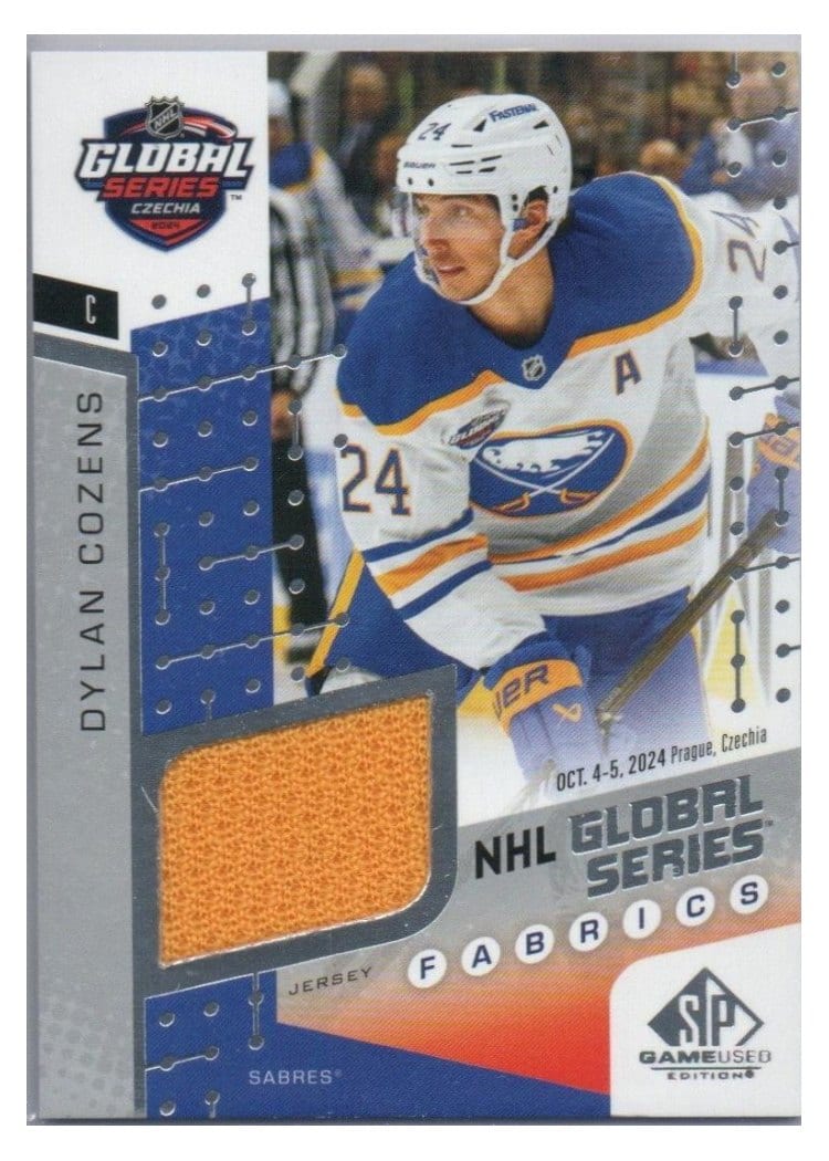 2025-26 SP Game Used 2024 Global Series Devils vs. Sabres Fabrics Dylan Cozens #GSF1-2 card