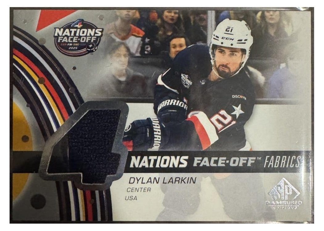 2025-26 SP Game Used 2025 4 Nations Face-Off Fabrics Dylan Larkin #4N-DL card