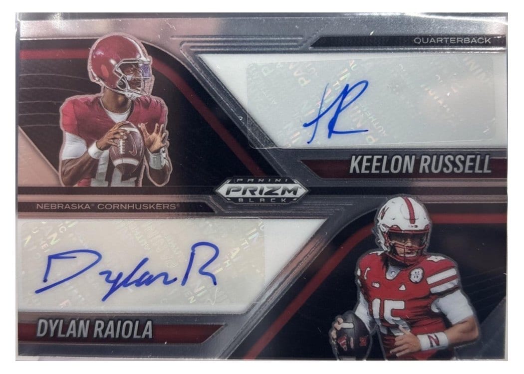 2025 Panini Prizm Black Dual Autographs Dylan Raiola/Keelon Russell #16 card