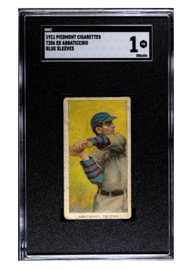 1909 T206 Piedmont 350-460 Factory 25 Ed Abbaticchio Blue Sleeves card