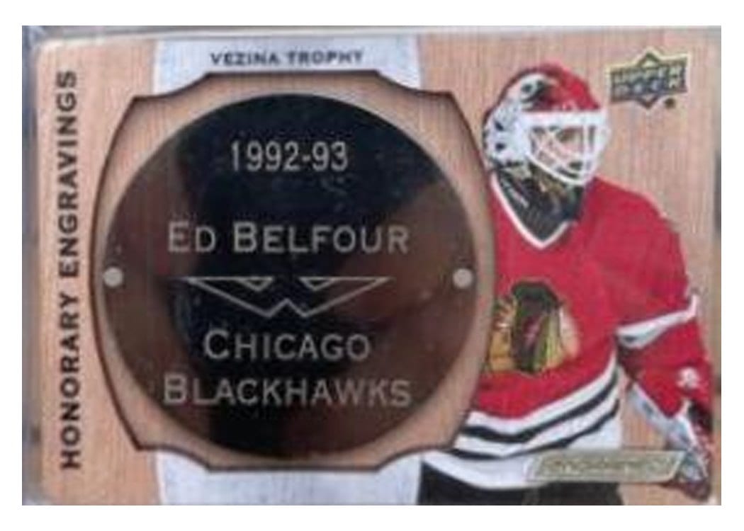 2023-24 Upper Deck Engrained Honorary Engravings Manufactured Nameplate Ed Belfour #HE-VE93 card