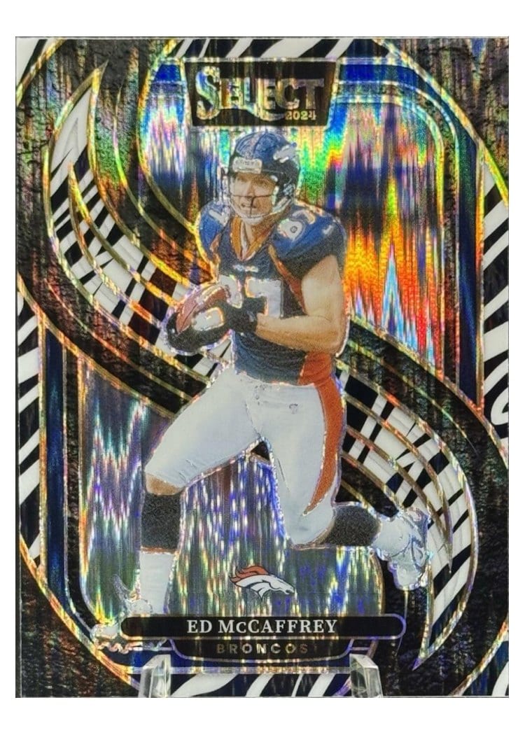 2024 Panini Select Base Set Ed McCaffrey Zebra Prizm Shock #154 card