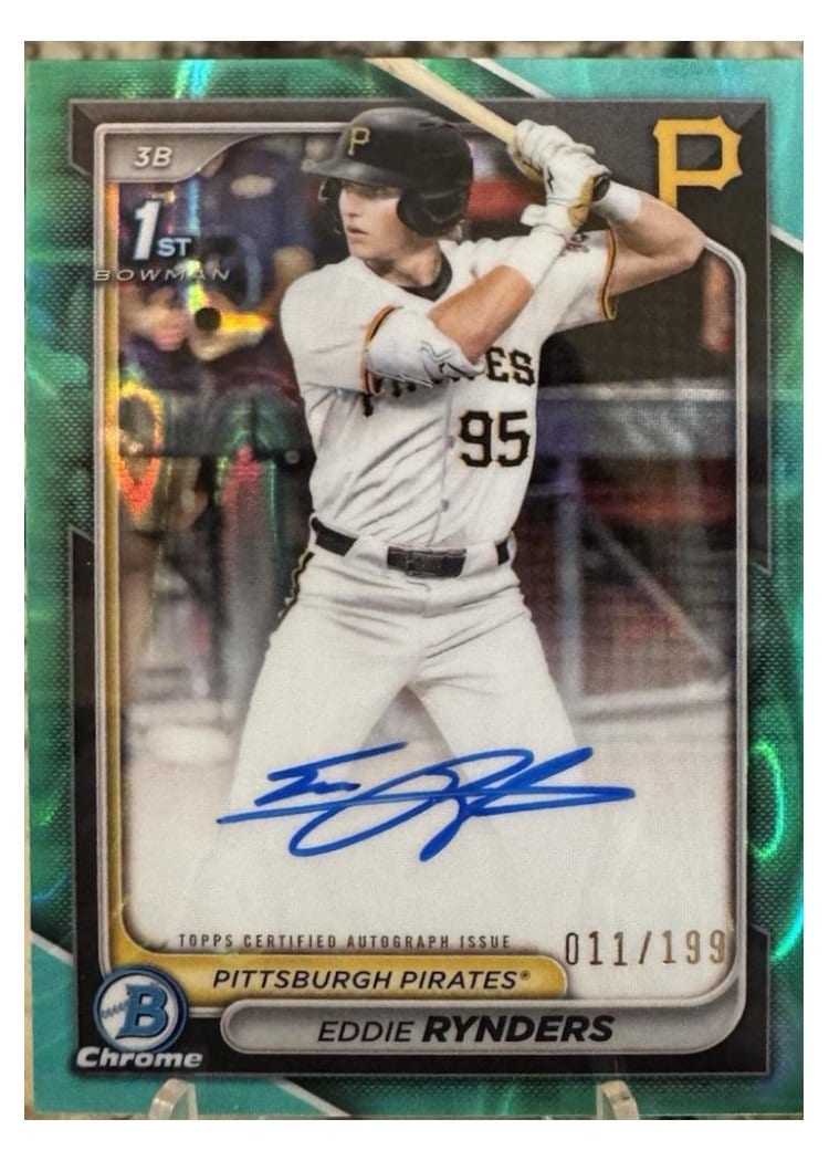 2024 Bowman Draft Chrome Prospect Autographs Eddie Rynders Aqua Lava Refractor #CPA-ER card