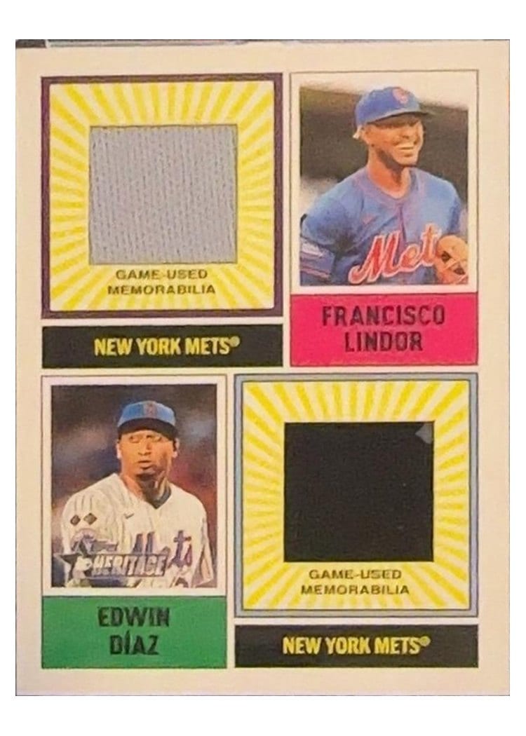 2025 Topps Heritage Dual Player MLB Collection Relics Edwin Diaz / Francisco Lindor #DPMCR-LD card