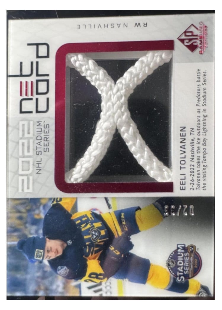 2022-23 SP Game Used 2022 NHL Stadium Series Net Cord Relics Eeli Tolvanen #SSN-ET card