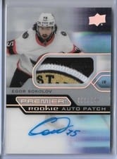 2021-22 Upper Deck Premier Acetate Rookie Autograph Patch Egor Sokolov #AR-ES card