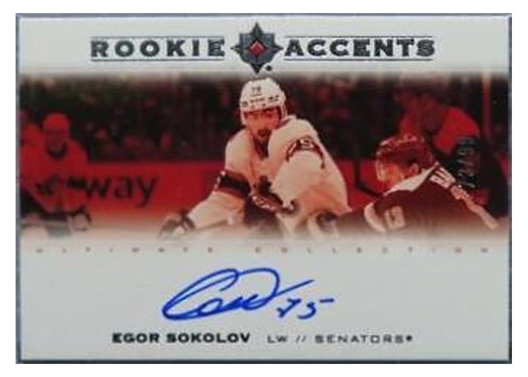 2021-22 Upper Deck Ultimate Collection Rookie Accents Egor Sokolov #RA-ES card