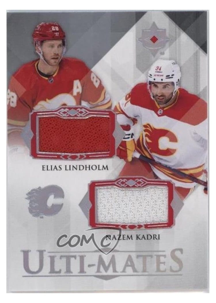 2023-24 Upper Deck Ultimate Collection Ulti-Mates Dual Jersey Elias Lindholm/Nazem Kadri #UTM-KL card