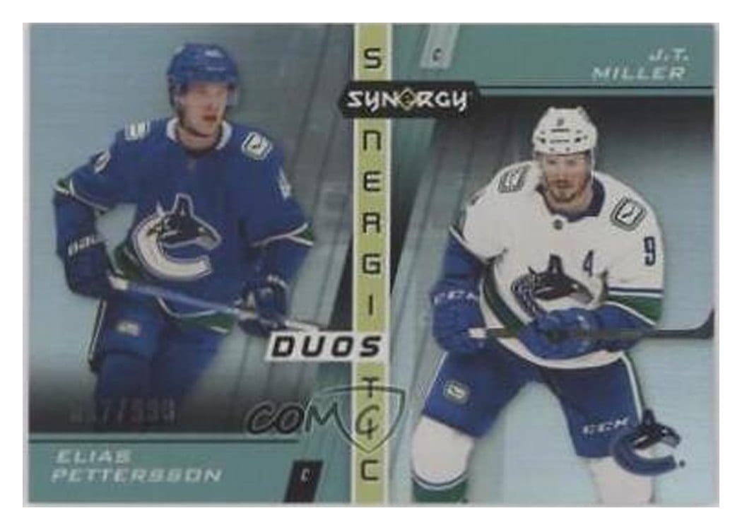 2021-22 Upper Deck Synergy Synergistic Duos Elias Pettersson/J.T. Miller #SD-5 card