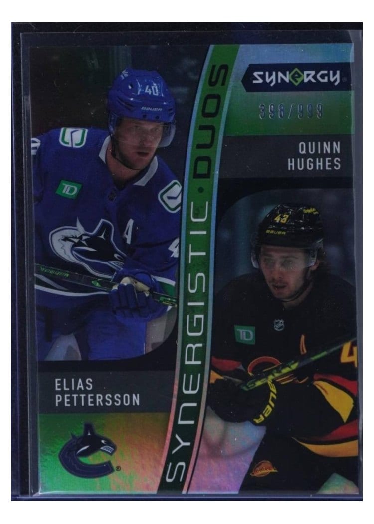 2023-24 Upper Deck Synergy Synergistic Duos Elias Pettersson/Quinn Hughes #SD-13** card