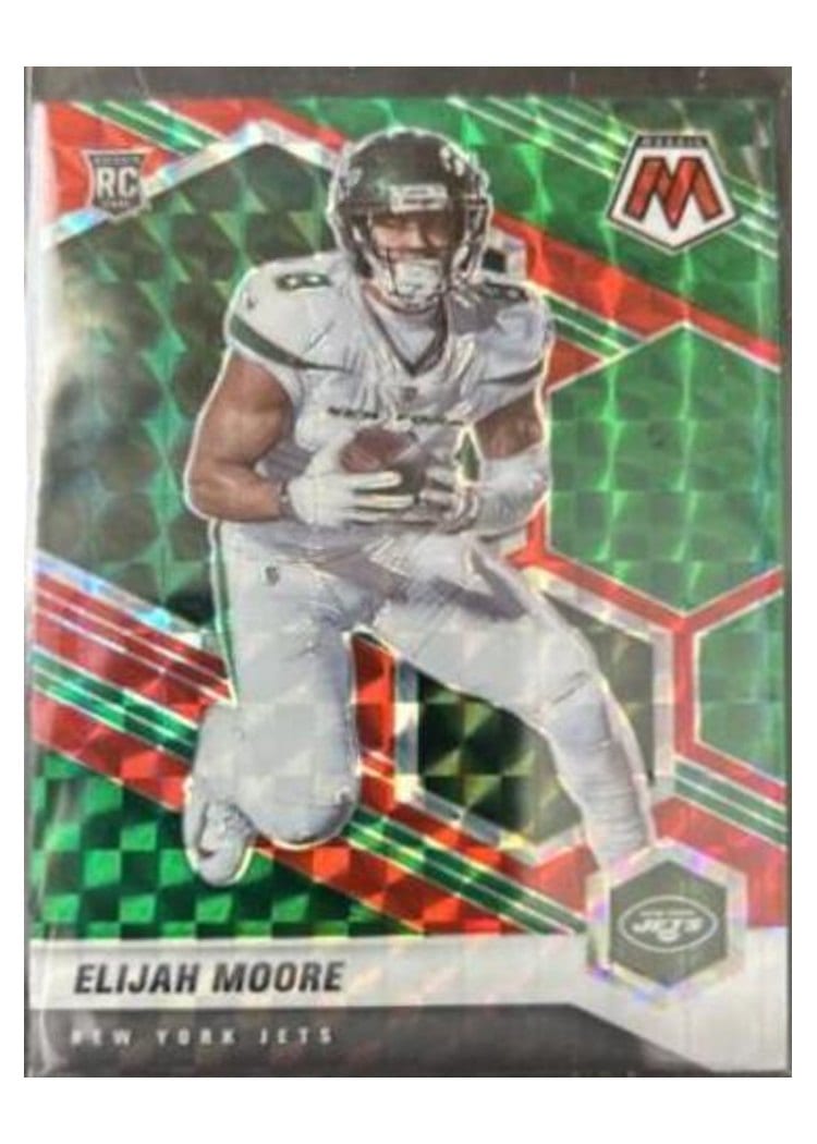 2021 Panini Mosaic Base Set Elijah Moore Choice Fusion Red & Green #316 card