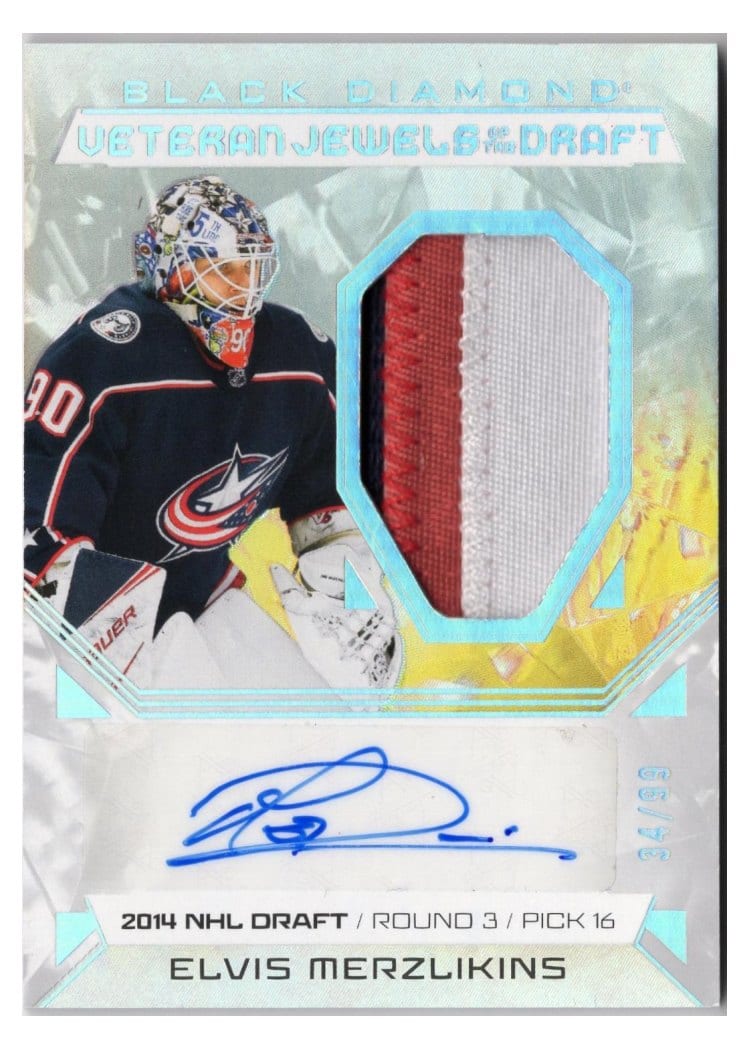2025-26 Upper Deck Black Diamond Jewels of the Draft Auto Patch Elvis Merzlikins #VJD-EM card