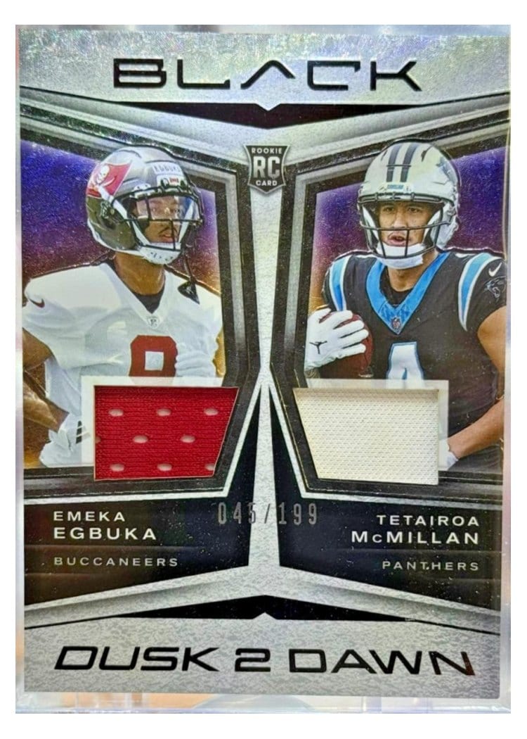 2025 Panini Black Dusk 2 Dawn Dual Relics Emeka Egbuka/Tetairoa McMillan #7 card