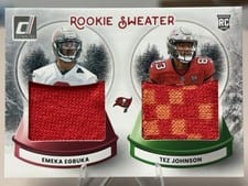 2025 Donruss Rookie Holiday Sweater Dual Emeka Egbuka / Tez Johnson #SWED-TB card