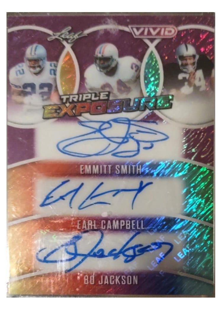 2025 Leaf Vivid Triple Exposure Emmitt Smith / Earl Campbell / Bo Jackson #TE-14 card