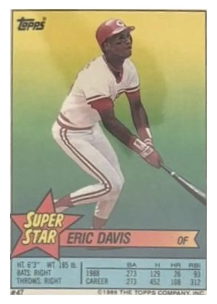 1989 Topps Stickercards Blank Back Eric Davis #47 card